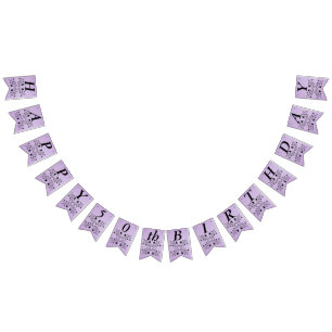 Happy Birthday Elegante Schwarze Blume Lila Wimpelkette