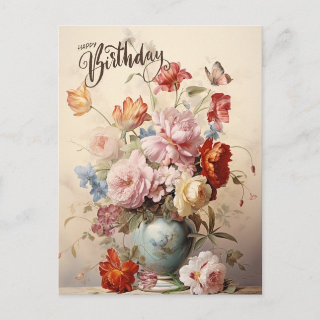 Happy Birthday Elegante Viktorianische Blume Postkarte (Vorderseite)