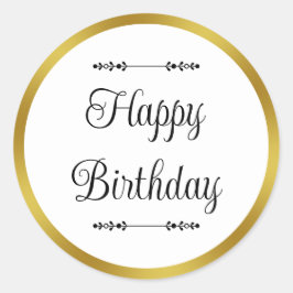 Happy Birthday Elegante weiße und goldene Grenze Runder Aufkleber