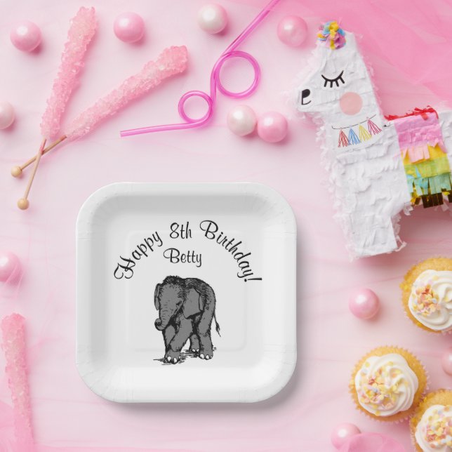 Happy Birthday Elephant Betty's 98. Pappteller (Party)