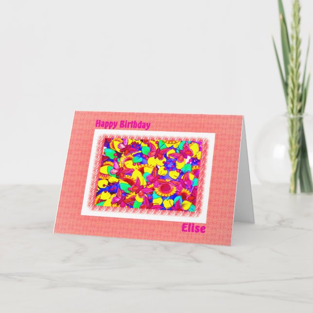 Happy Birthday Elise Peachy Pink Karte (Vorderseite)