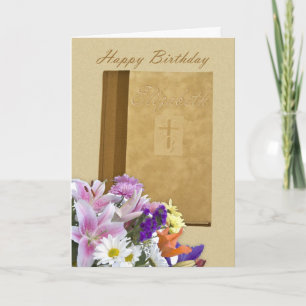 Happy Birthday Elizabeth, Prayer Book and flowers Karte