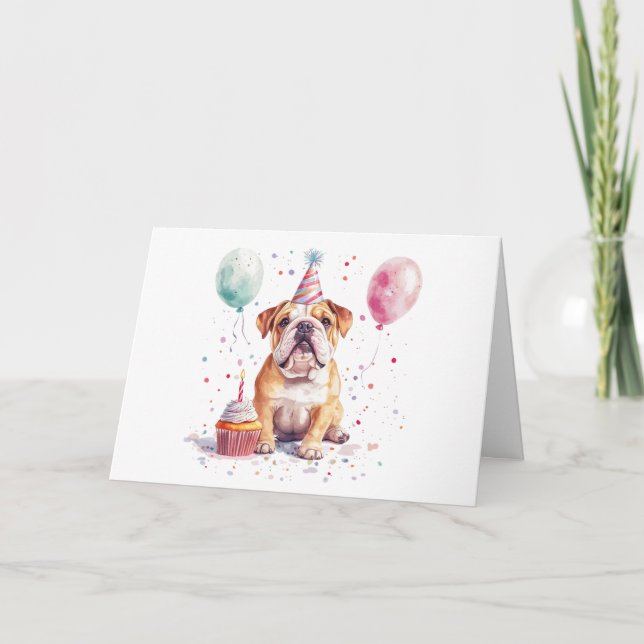 Happy Birthday English Bulldog Karte (Vorderseite)