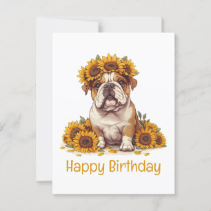 Happy Birthday English Bulldog Sunflower Crown Postkarte
