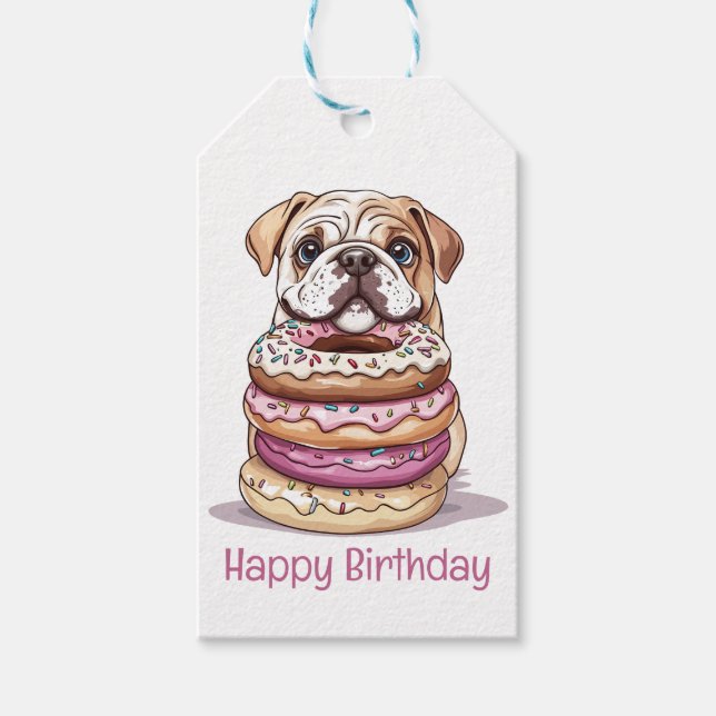 Happy Birthday English Bulldogs Geschenkanhänger (Vorderseite)