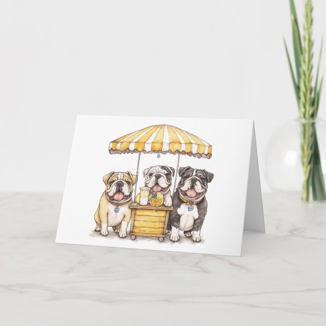 Happy Birthday English Bulldogs Lemonade Stand Karte (Vorderseite)