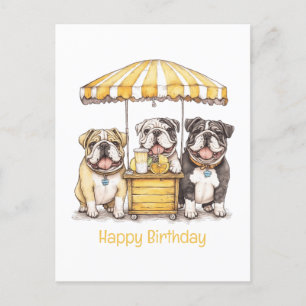Happy Birthday English Bulldogs Lemonade Stand Postkarte