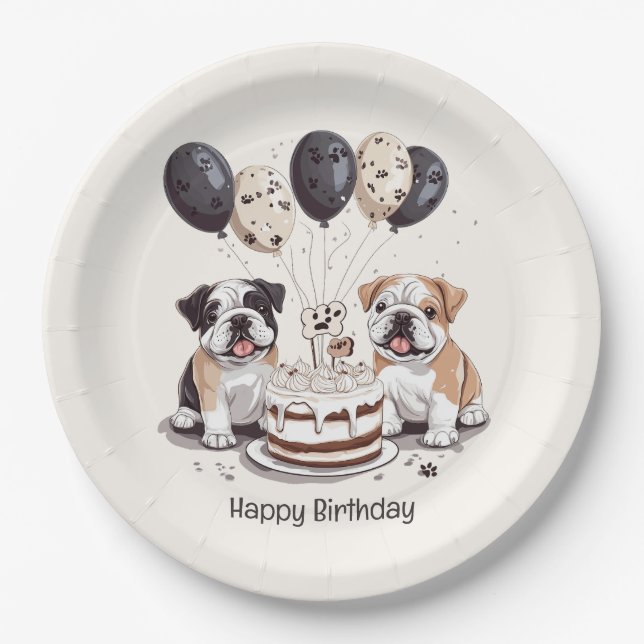 Happy Birthday English Bulldogs Pappteller (Vorderseite)