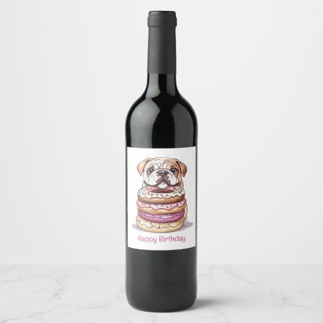 Happy Birthday English Bulldogs Weinetikett (Vorderseite)