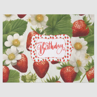 Happy Birthday Erdbeeren, Blätter und Blume Seidenpapier