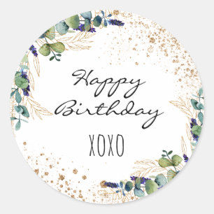 Happy Birthday Eukalyptus Grüne Glitzer Schläger Runder Aufkleber