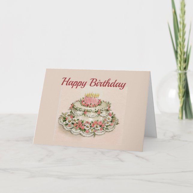 Happy BIrthday, Extravagant dekorierter Kuchen, Vi Karte (Vorderseite)