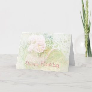 Happy Birthday Faded Textures Peony Bouquet Card Karte