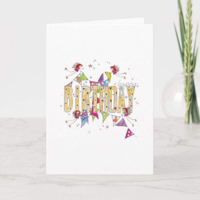 Happy Birthday - Fairies and Bunting Karte (Vorderseite)