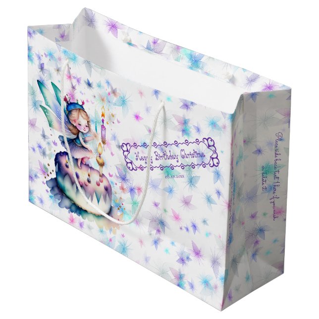 Happy Birthday Fairy 01 Große Geschenktüte (Vorderseite Schrägansicht)