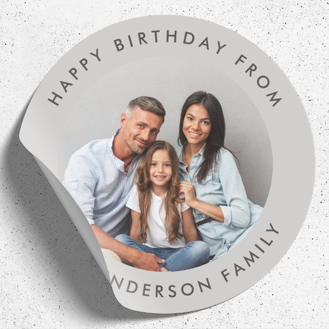 Happy Birthday Family Foto Classic Round Sticker (Von Creator hochgeladen)