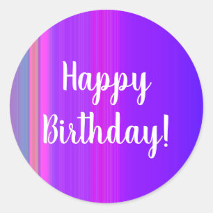 Happy Birthday Farbenfroh Lila gestreift Runder Aufkleber