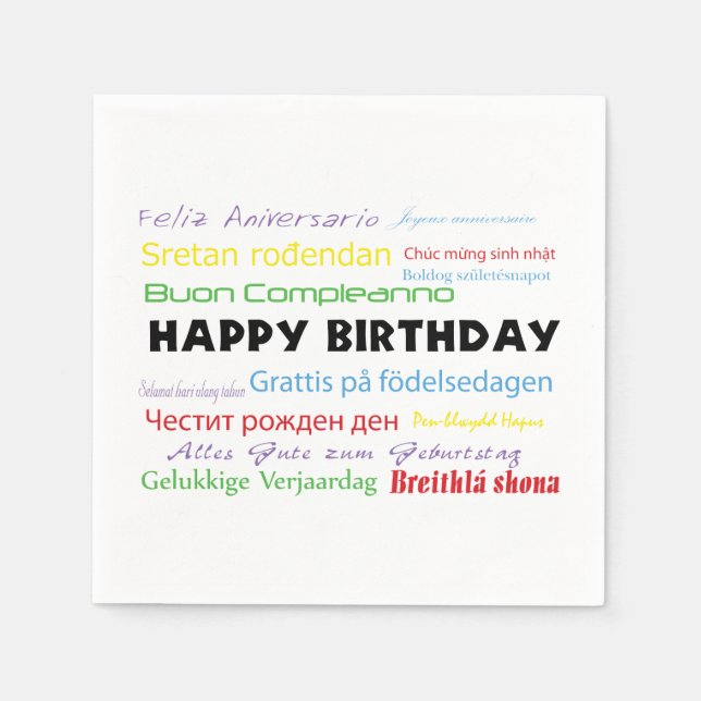 Happy Birthday farbenfroh viele Sprachen Typografi Serviette (Vorderseite)