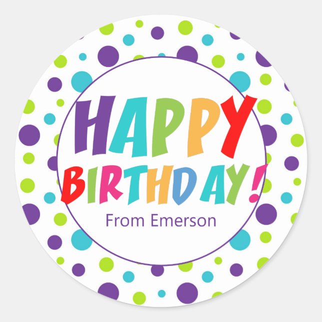 Happy Birthday farbenfrohe Angewohnheit Runder Aufkleber (Vorderseite)