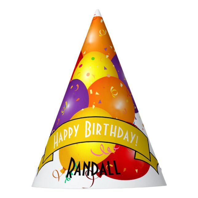 Happy Birthday farbenfrohe Ballon Vorlage Partyhütchen (Vorderseite)