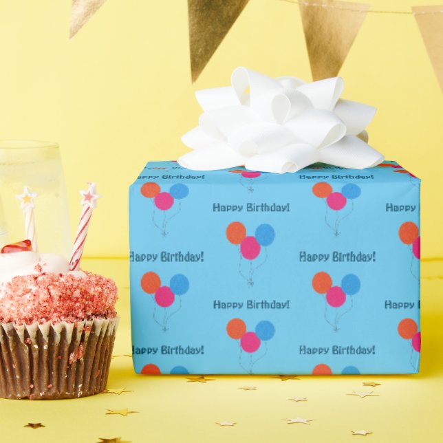 Happy Birthday farbenfrohe Balloons Cartoon Geschenkpapier (Geburtstagsparty)