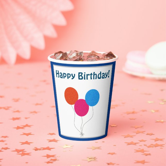 Happy Birthday farbenfrohe Balloons Cartoon Pappbecher (Insitu)