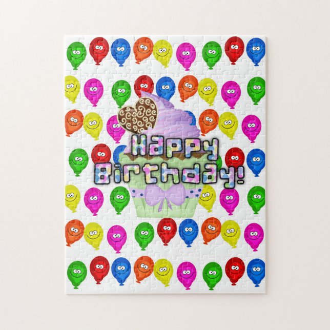 Happy Birthday farbenfrohe Balloons Cupcake (Vertikal)