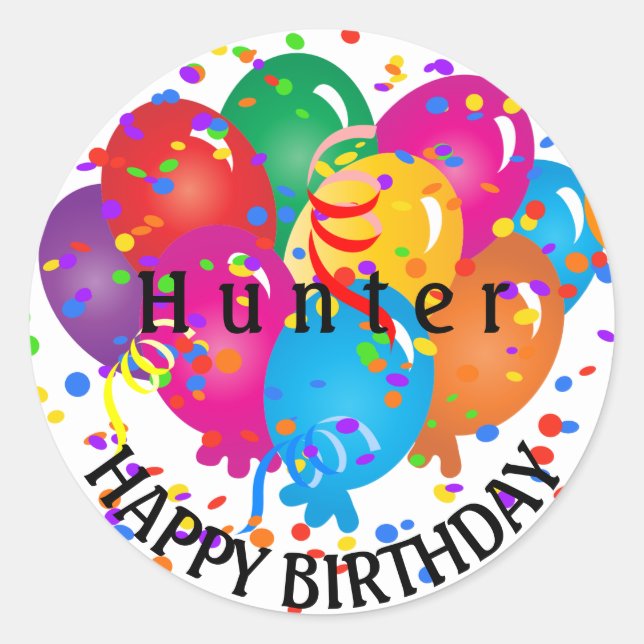 Happy Birthday farbenfrohe Balloons Runder Aufkleber (Vorderseite)