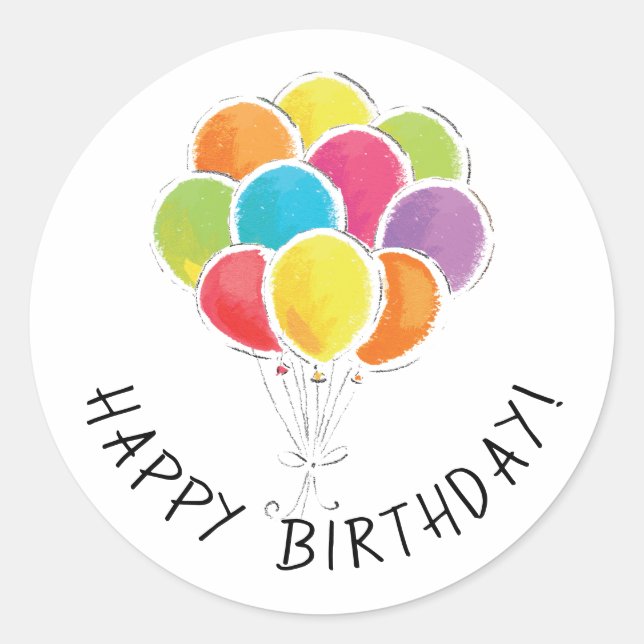 Happy Birthday farbenfrohe Balloons Runder Aufkleber (Vorderseite)