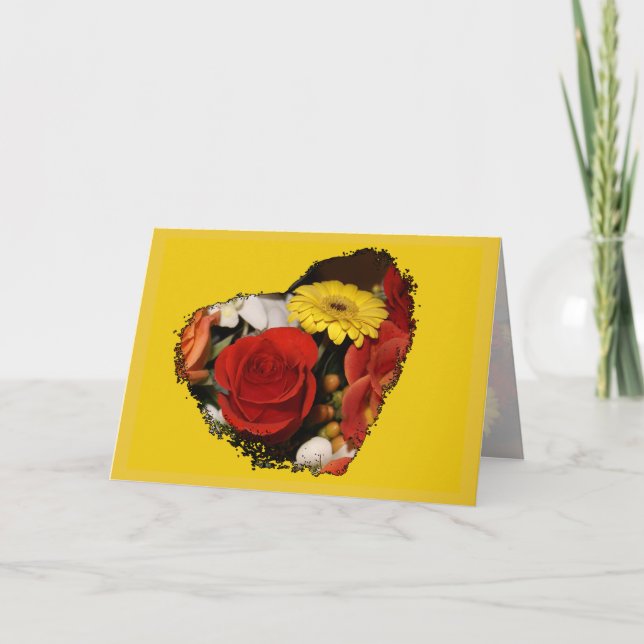 Happy Birthday farbenfrohe Bouquet Herzform Karte (Vorderseite)