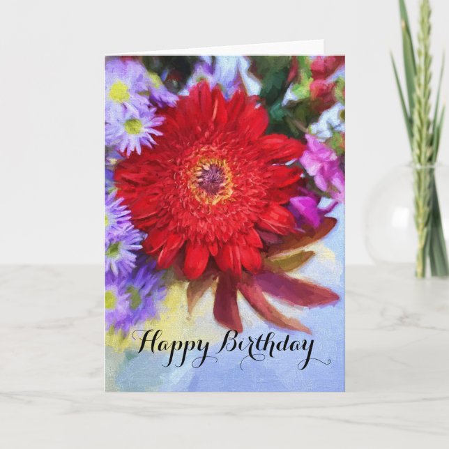 Happy Birthday farbenfrohe Bouquet Malerei Karte (Vorderseite)