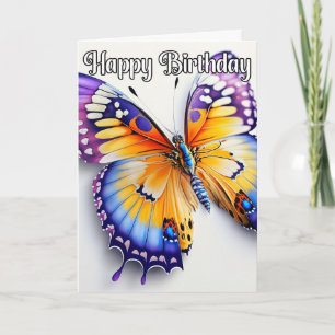 Happy Birthday farbenfrohe Butterfly-Illustration Karte