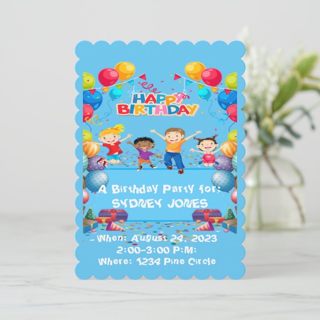 Happy Birthday farbenfrohe Flachkarte Einladung (Stehend Vorderseite)