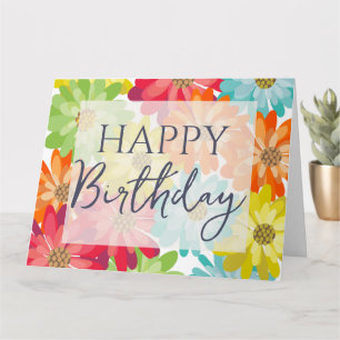Happy Birthday farbenfrohe Frühlingsblumen Karte