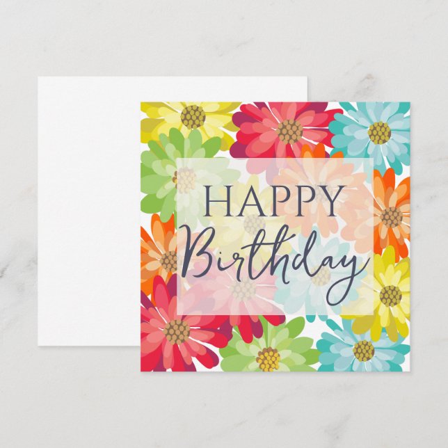 Happy Birthday farbenfrohe Frühlingsblumen Karte (Vorne/Hinten)