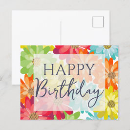Happy Birthday farbenfrohe Frühlingsblumen Postkarte