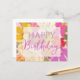 Happy Birthday farbenfrohe Frühlingsblumen Postkarte