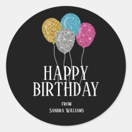 Happy Birthday farbenfrohe Glitzer Balloons Custom Runder Aufkleber