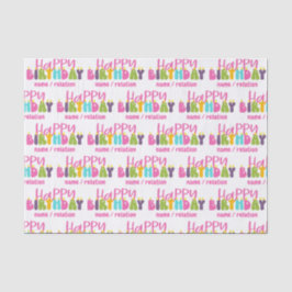 Happy Birthday farbenfrohe Kerzen Personalisiert Seidenpapier