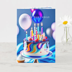 Happy Birthday farbenfrohe Kuchen Balloons Karte