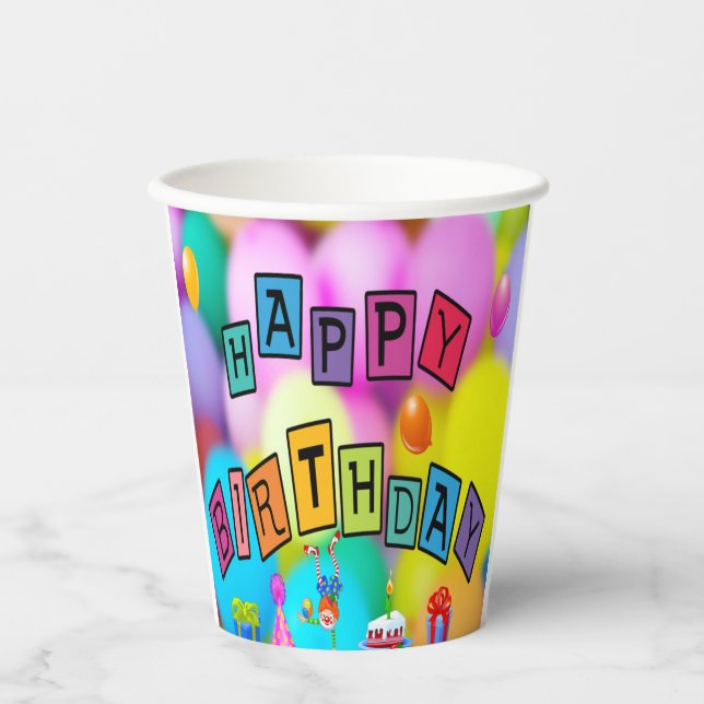 Happy Birthday farbenfrohe Paper Party Cup Pappbecher (Vorderseite)