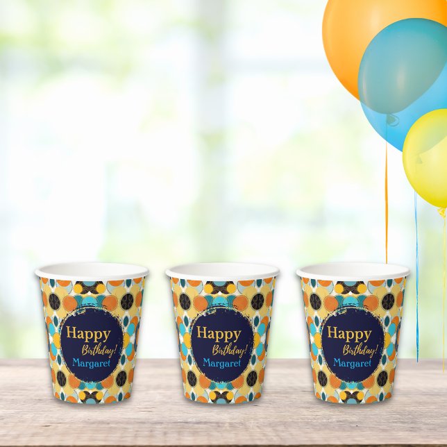 Happy Birthday farbenfrohe Retro 80er Jahre person Pappbecher (Von Creator hochgeladen)