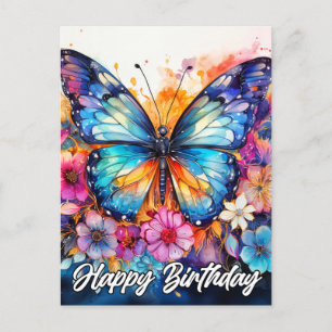 Happy Birthday   Farbenfrohe Schmetterlinge Postkarte