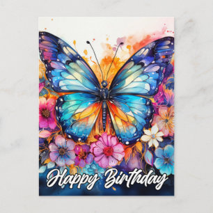 Happy Birthday   Farbenfrohe Schmetterlinge Postkarte