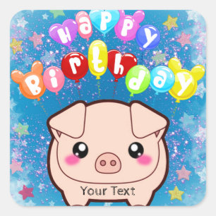 Happy Birthday farbenfrohe Schwein Custom Quadratischer Aufkleber