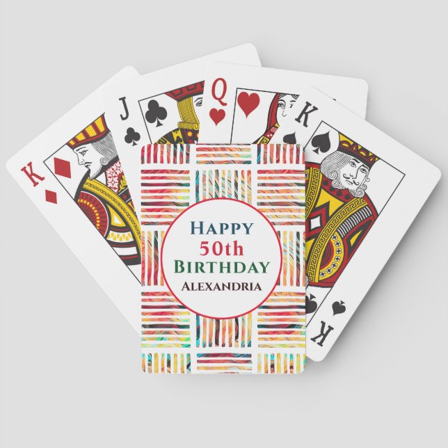 Happy Birthday farbenfrohe Streifen Geometric Cust Spielkarten (Rückseite)