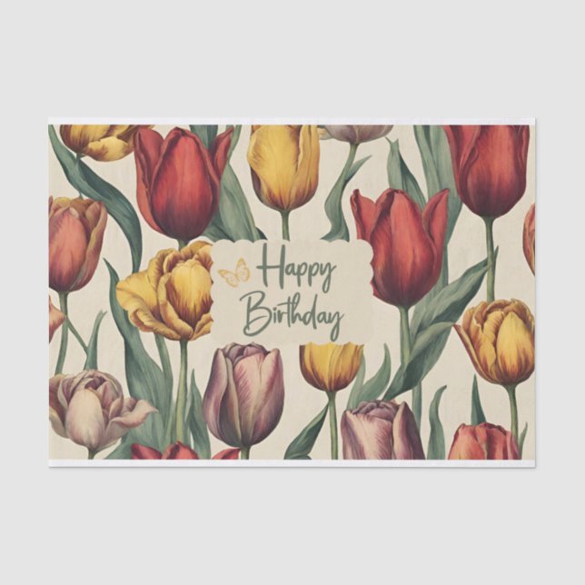 Happy Birthday farbenfrohe Tulip Blume Seidenpapier (Vorderseite)