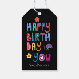 Happy Birthday farbenfrohe Typografie Geschenkanhänger