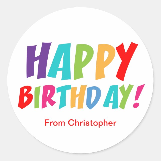 Happy Birthday farbenfrohe Typografie Runder Aufkleber (Vorderseite)