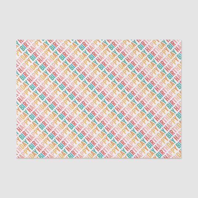 Happy Birthday farbenfrohe Typografie  Seidenpapier (Vorderseite)